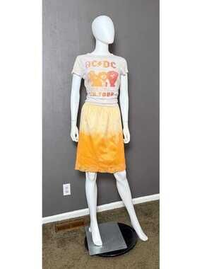 1960's Peach + Orange Hand Dyed Short Slip Skirt Ombre Dip Dye Vanity Fair Large
